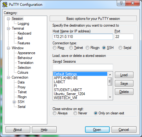 Opening an SSH connection using Putty