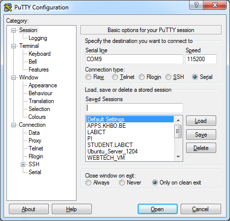 Serial line connection parameters