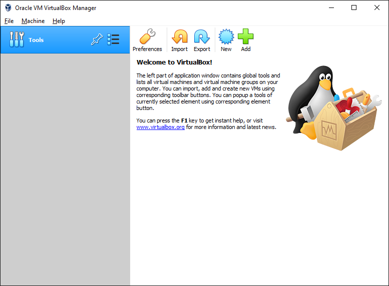 Launching VirtualBox after installation