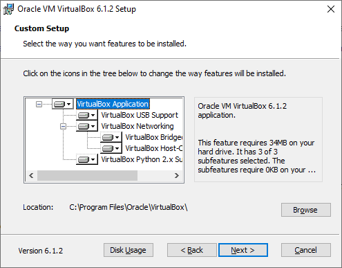 Installing VirtualBox with all features enabled