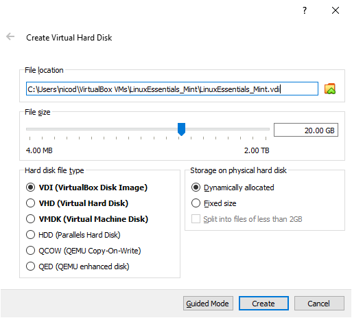 Creating a VM - Setup the Virtual Hard Disk